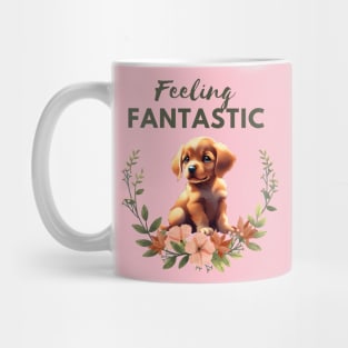 Cute Puppy sitting on a floral wreath Mug